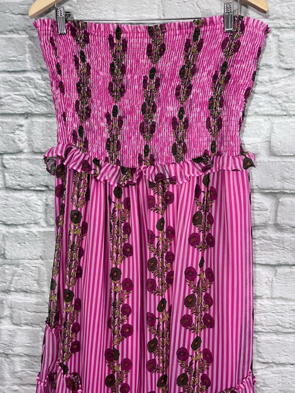 Free People XL Alejandra MIDI Floral Strapless Dress Hot Pink (Missing Straps) - Picture 9 of 14